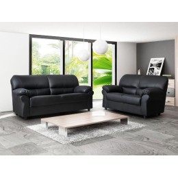 Polo Three & Two Seater Sofa Room Set High Quality Black Faux Leather