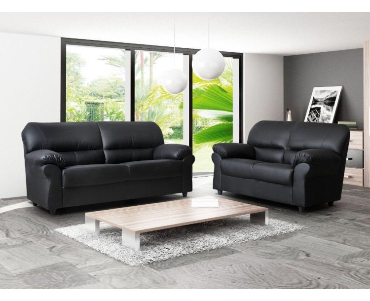 Polo Three & Two Black Faux Leather Sofa Room Set