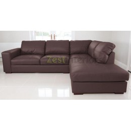 Venice Right Hand Large Corner Sofa Brown PU Leather with Chaise Lounge