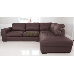 Venice Right Hand Large Corner Sofa Brown PU Leather with Chaise Lounge