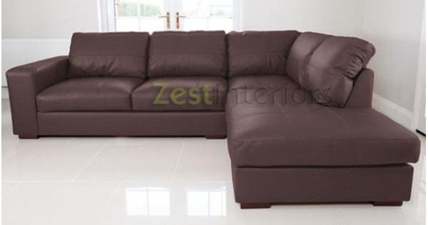Venice Right Hand Corner Sofa Brown Faux Leather w Chaise Lounge
