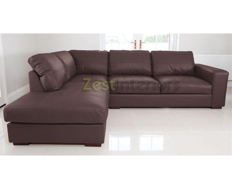 Venice Left Hand Corner Sofa Brown Faux Leather w/ Chaise Lounge