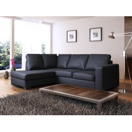 Venice Left Hand Large Corner Sofa Black PU Leather with Chaise Lounge