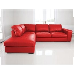 Venice Left Hand Large Corner Sofa Red Faux Leather with Chaise Lounge