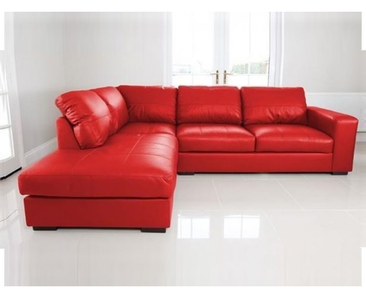Venice Left Hand Large Corner Sofa Red Faux Leather with Chaise Lounge