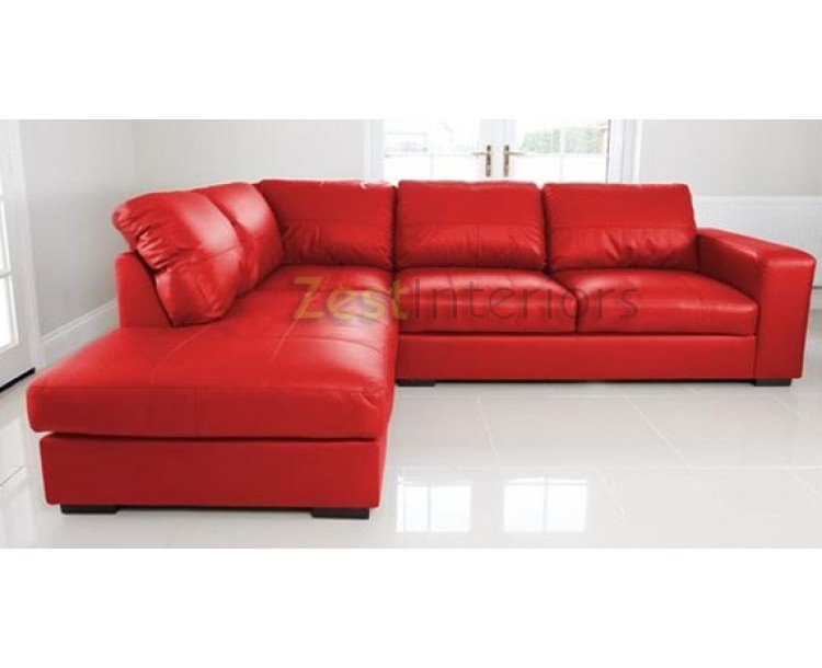 Venice Left Hand Large Corner Sofa Red Faux Leather with Chaise Lounge