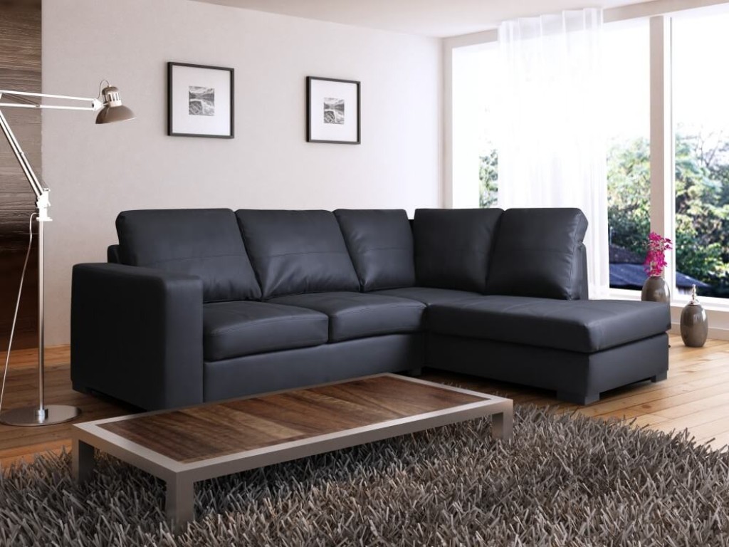 black leather sofa with chaise lounge