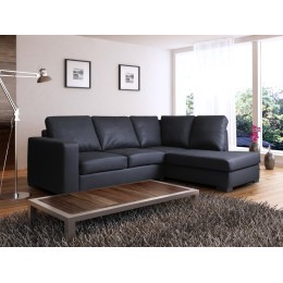 Venice Right Hand Large Corner Sofa Black PU Leather with Chaise Lounge