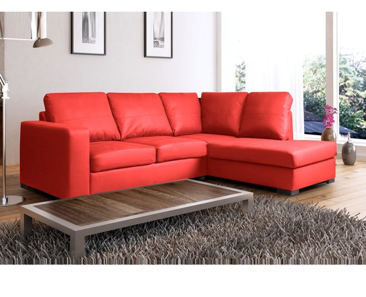 Venice Right Hand Corner Sofa Red Faux Leather w/ Chaise Lounge