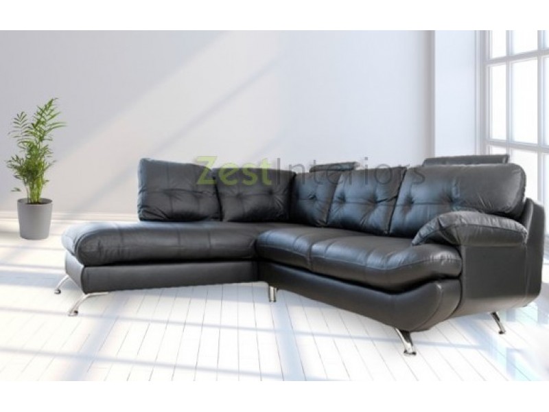 Verona Left Large Corner Black Faux Leather Sofa W Headrest Verona Left Hand Large Corner Black Faux Leather Sofa With Headrest