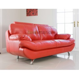 Verona Three Seater Sofa Red PU Leather Sofa with Adjustable Headrest