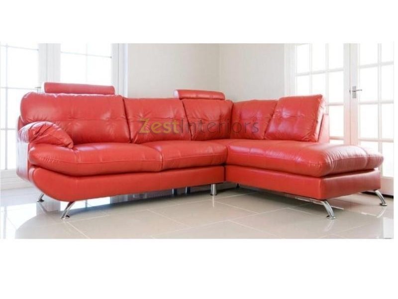 Verona Right Large Corner Red Faux Leather Sofa w/ Headrest