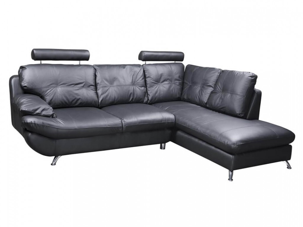 Verona Right Black Corner Faux Leather Sofa W Headrest