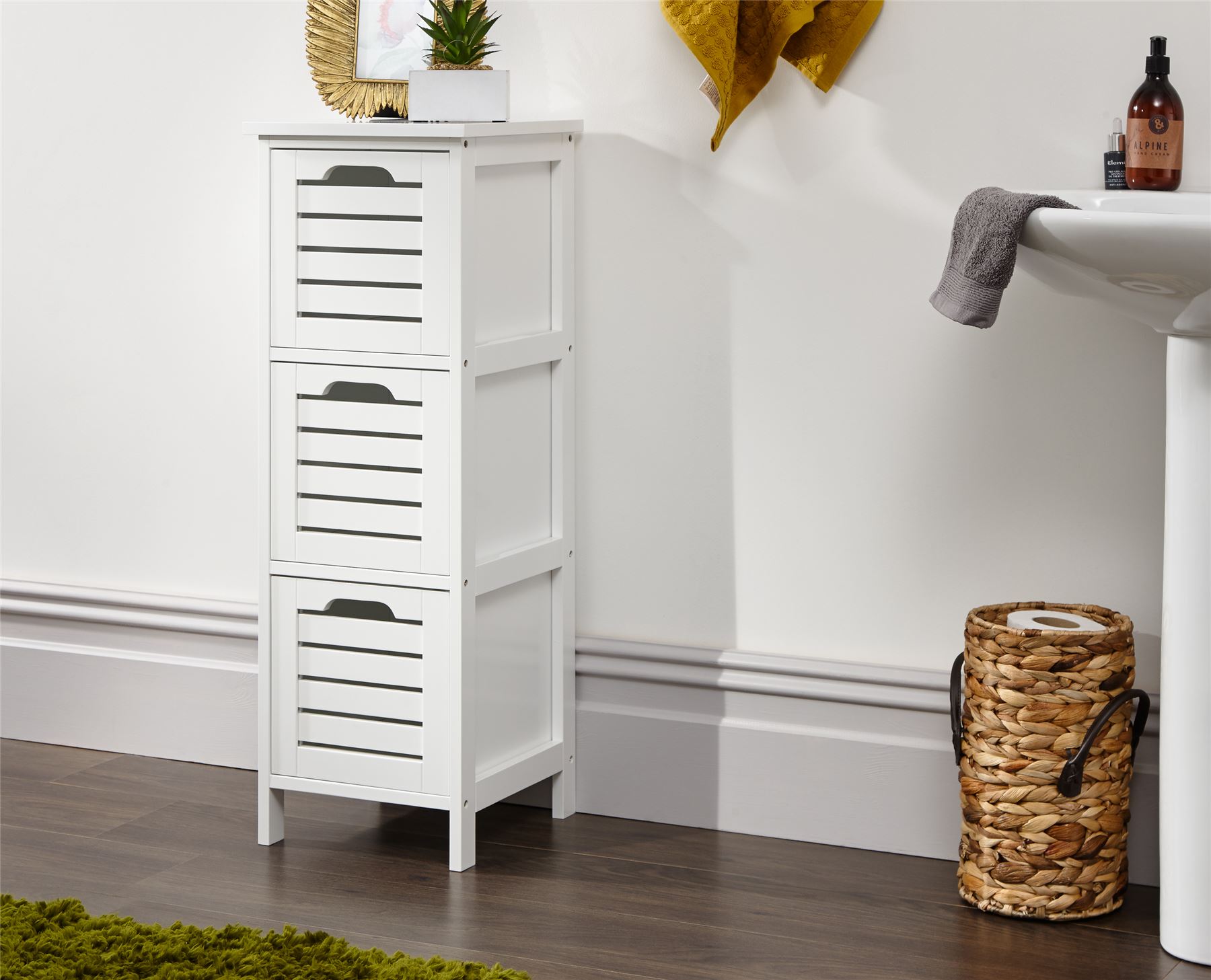 Bergen Scandinavian White 3 Drawer Slim Occasional Storage Unit