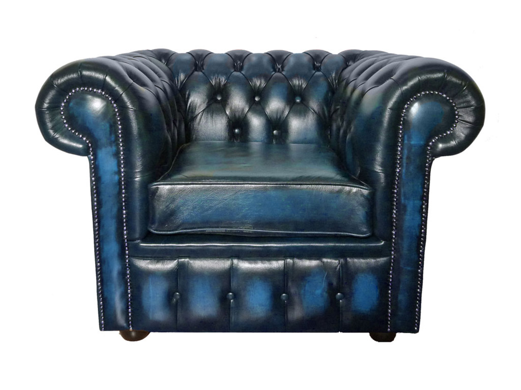 Club Chair Set CK Chesterfield 100% Genuine Leather 3+2 Seater Sofas Antique Blue 