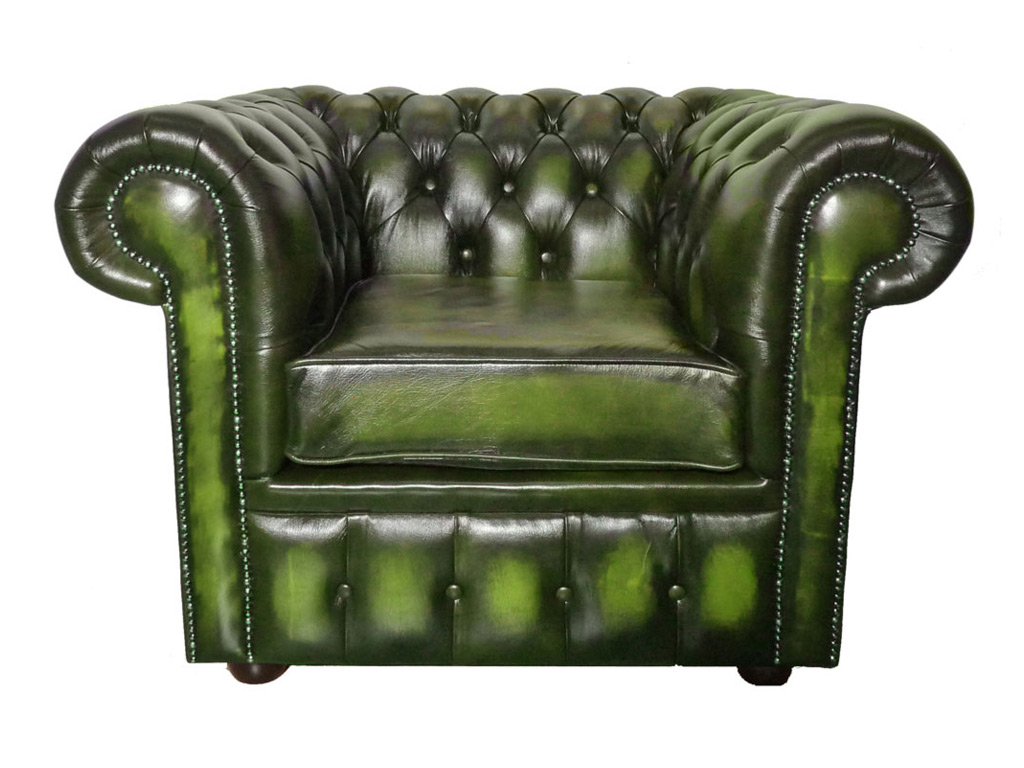 Chesterfield Genuine Leather Antique, Green Leather Club Chair