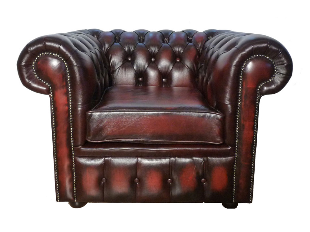 Chesterfield Genuine Leather Antique, Oxblood Red Leather