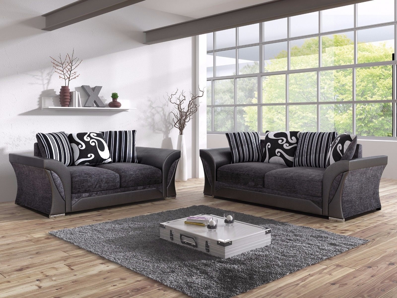 Shannon Black Fabric 3 2 Seater Living Room Sofa Set