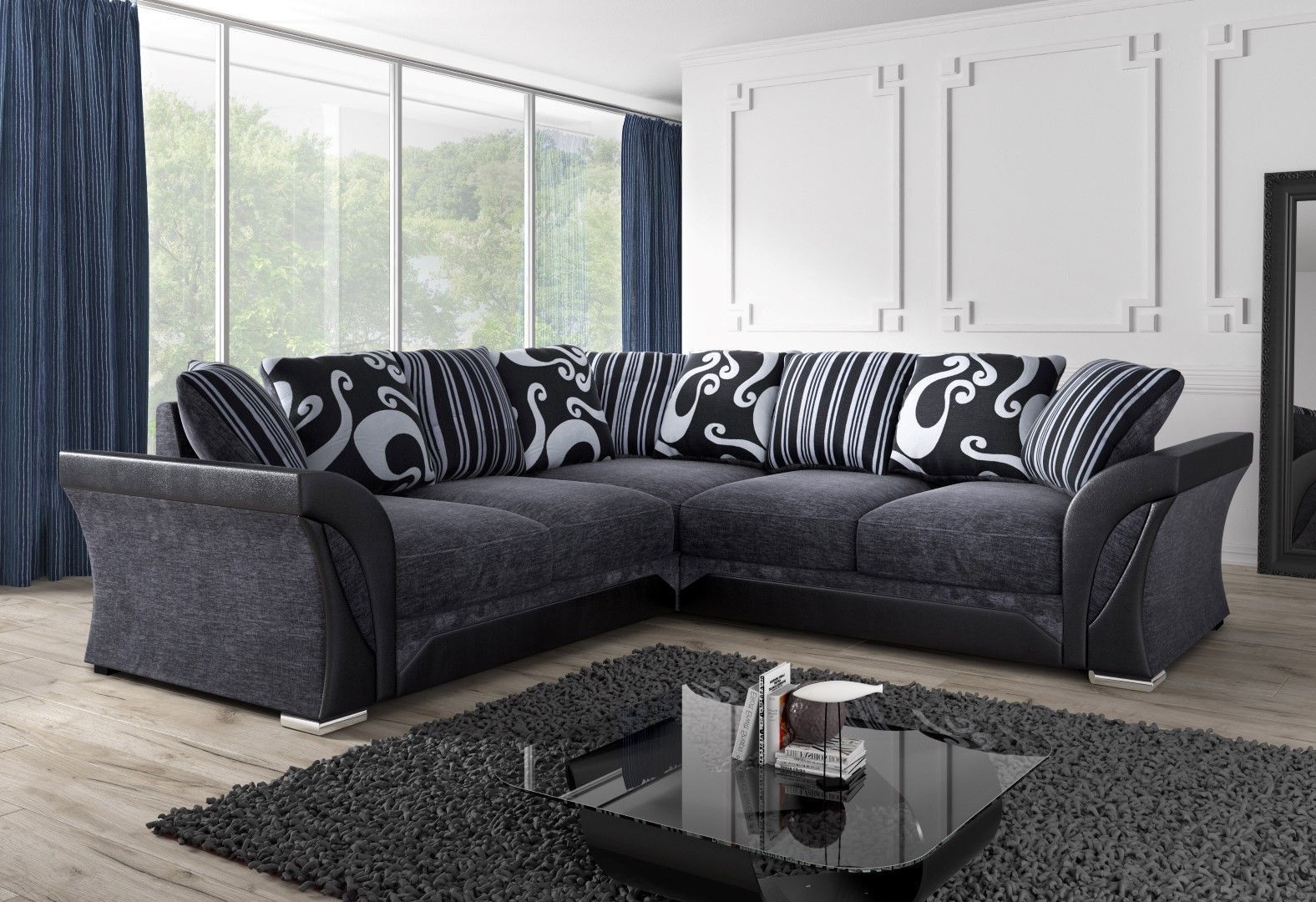 Shannon Black Fabric Large Living Room Corner Sofa