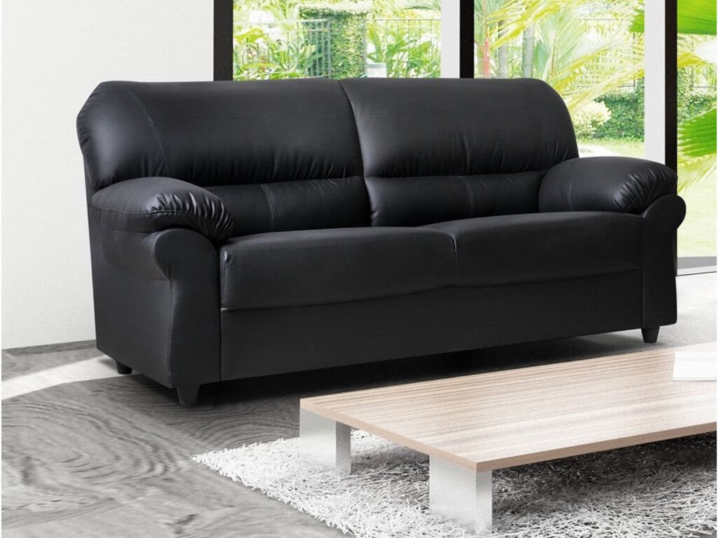 black leather three seater sofa