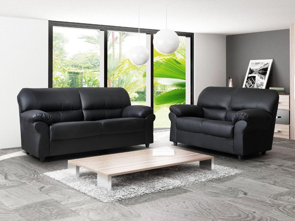 Polo Three Two Black Faux Leather Sofa Room Set