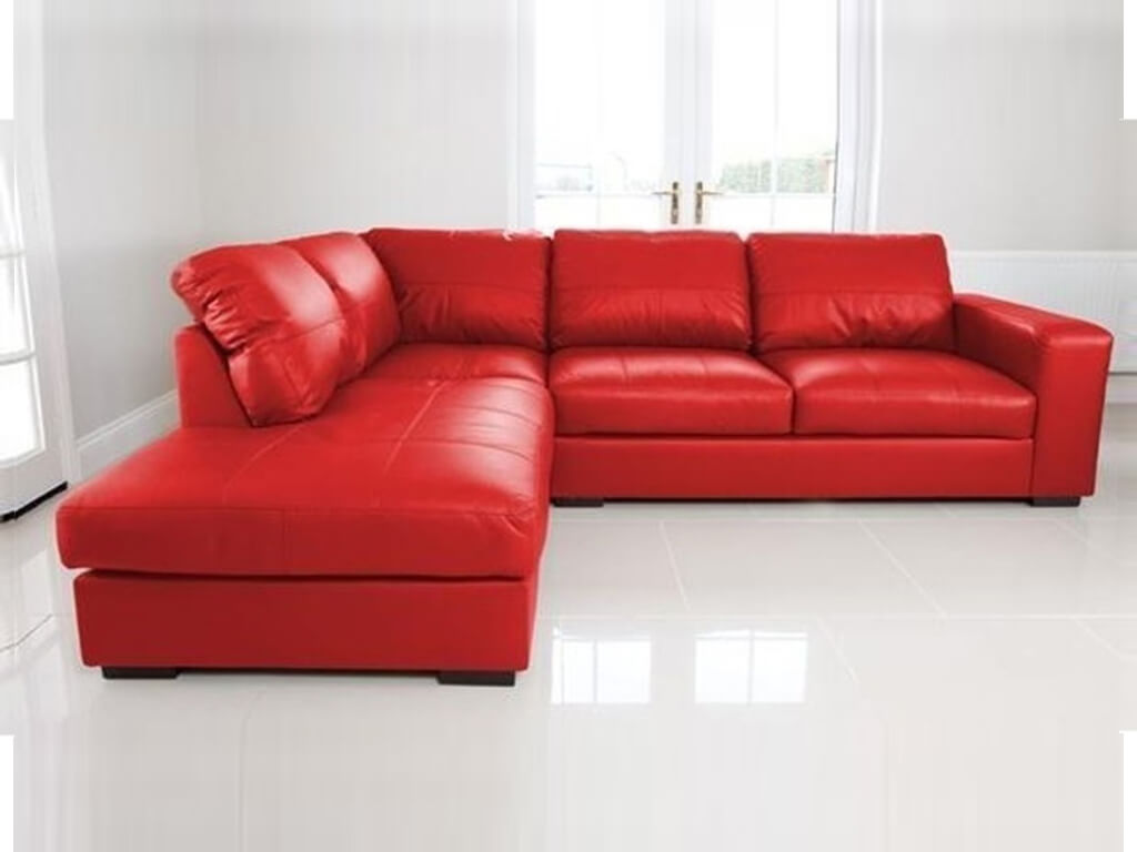 Venice Left Hand Large Corner Sofa Red Faux Leather With Chaise Lounge